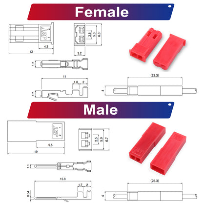 JST SYP 2.54mm 2Pin Female Single-Headed Cable UL1007 22AWG