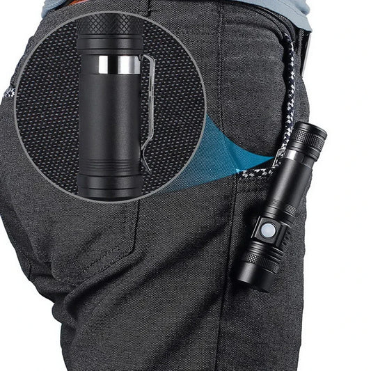Portable tactical flashlight with clip