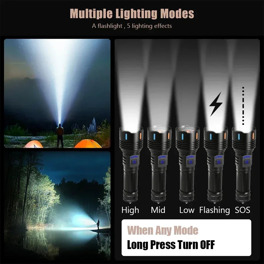 Tactical LED flashlight for camping and fishing