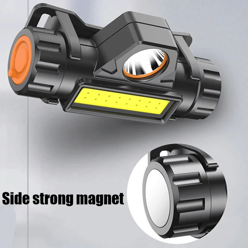 Headlamp with tail magnet for hands-free use