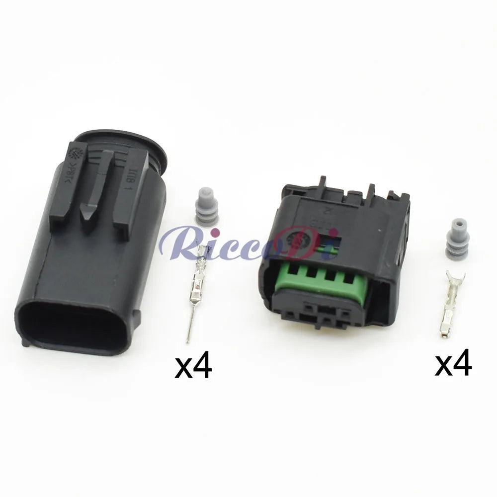 Close-up view of terminals for TE Tyco AMP 4 pin male female waterproof oxygen sensor AV audio video plug auto connector 1-967640-1 2-967640-1