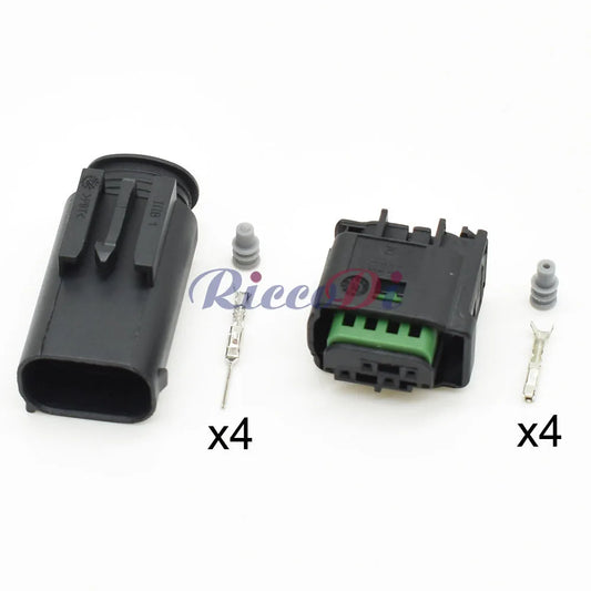 Close-up view of terminals for TE Tyco AMP 4 pin male female waterproof oxygen sensor AV audio video plug auto connector 1-967640-1 2-967640-1