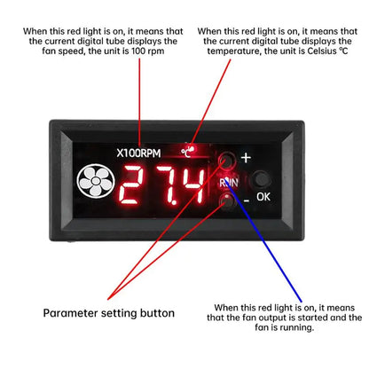 Temperature and speed control module for PWM fan