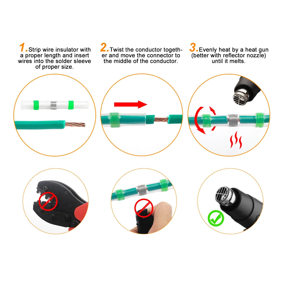Tinned solder sealed heat shrink wire connector structure detail