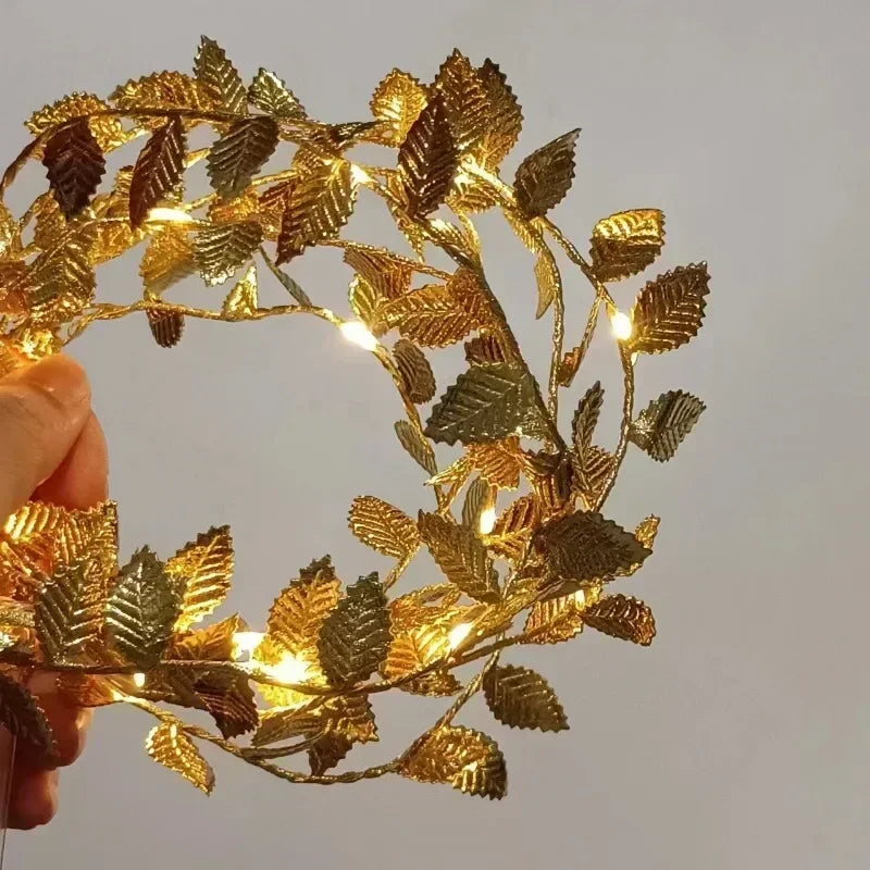 Close up of tiny leaves LED fairy lights string