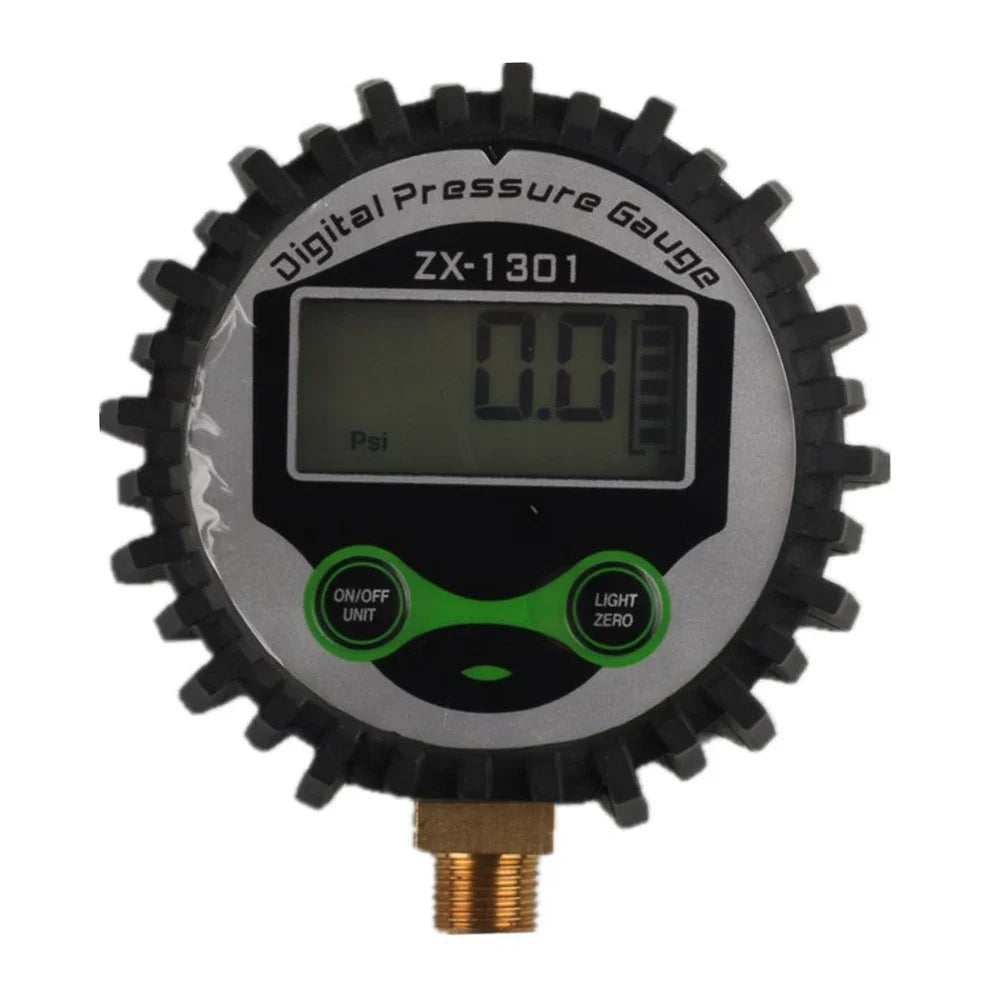 Tire repair tool and air pressure gauge structure with 11mm & 13mm thread compatibility for car inflator pump