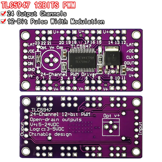 TLC5947 24-channel 12-bit PWM LED driver module with internal oscillator, operating voltage 3-5.5V, ideal for LED lighting and DIY electronics projects