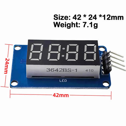 TM1637 4-digit 7-segment LED display module with 0.36 inch digital tube and driver board, ideal for Arduino clocks and DIY electronic projects