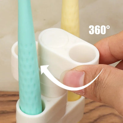 Rotating desktop toothbrush and makeup brush organizer, compact bathroom storage rack for home use