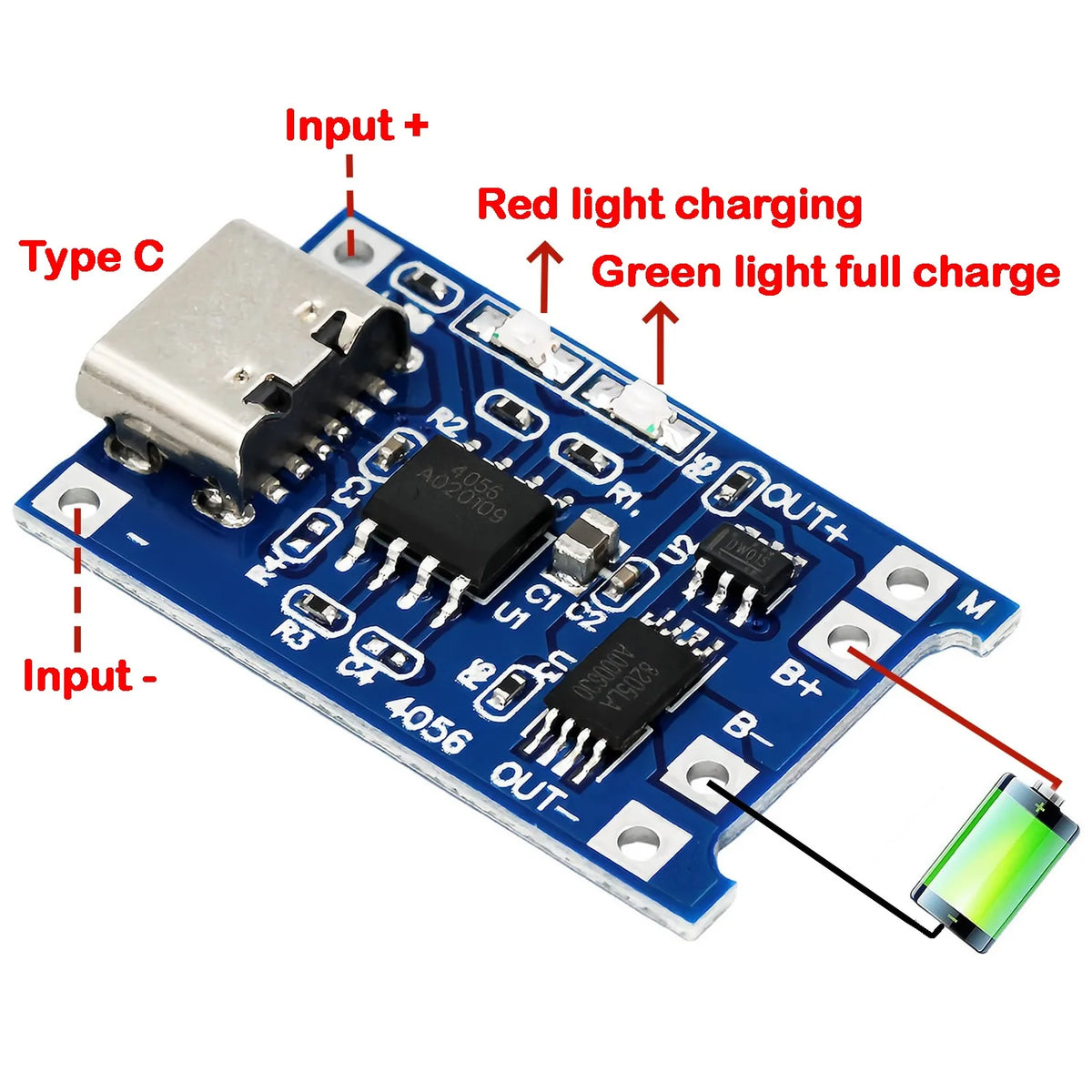 TP4056 5V 1A Lithium Battery Charger Module with Type-C/Micro USB and ...