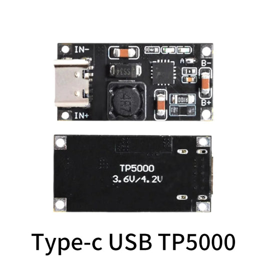 TP5000 Li-ion battery charging board module with 4.2V/3.6V 1A output, DC 4.5-9V input, Type-C interface for power management