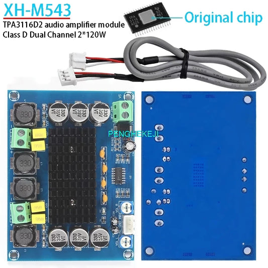 TPA3116D2 high-power class D dual channel audio amplifier board with 2x120W output, suitable for DIY HiFi audio projects and stereo amplification
