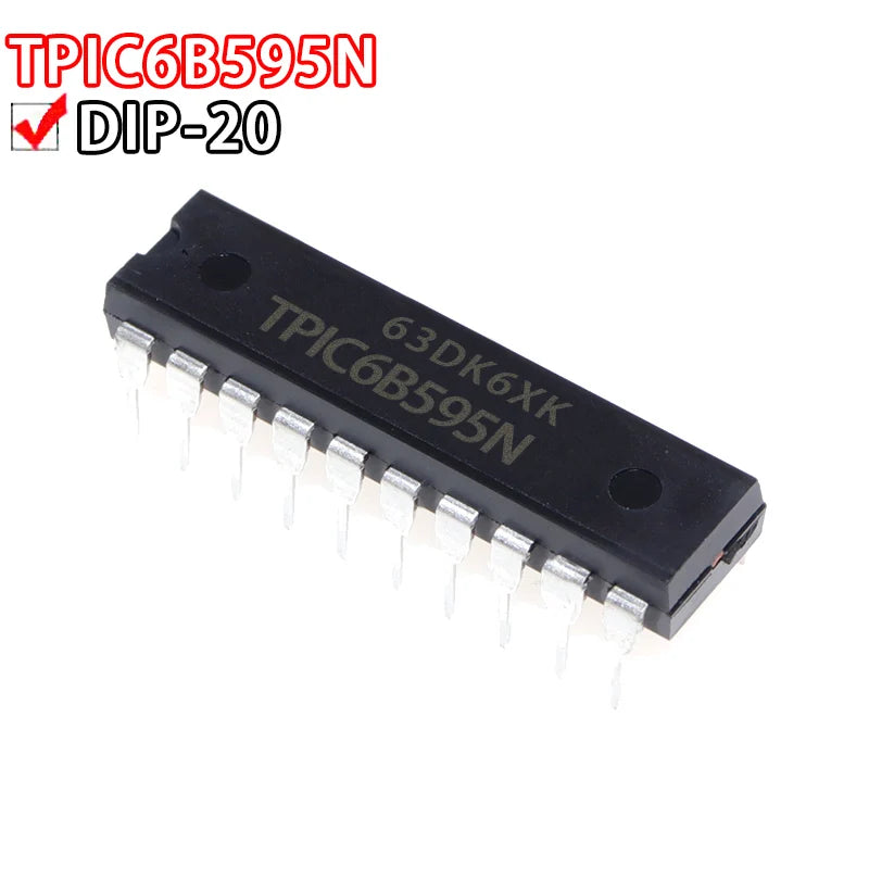 TPIC6B595N DIP-20 shift register IC, plug-in type, ideal for LED displays, digital circuits, and DIY electronics projects