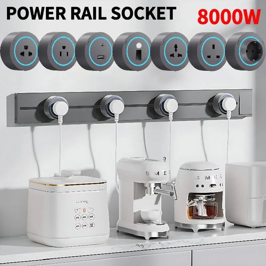 Track socket wall power rail movable sockets high-end home appliance power 8000W EU US UK standard with USB Type-C ports