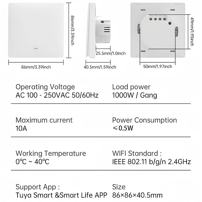 Tuya ZigBee 1/2/3 gang touch light switch panel for smart home automation, voice control supported