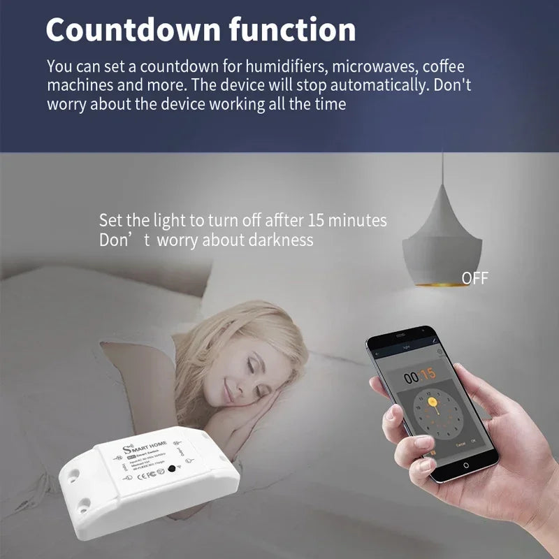Tuya WiFi smart switch module used for remote LED light control via Alexa, Google Home, and Smart Life app