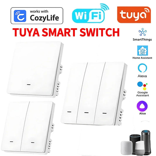 Tuya ZigBee smart light switch no neutral wire required, 1/2/3 gang wall touch switch works with Alexa and Google Home