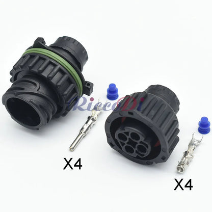 Close-up of Tyco 4 Pin round male female sealed odometer speed sensor connector terminals 1-967402-1 1-967325-1 for HOWO A7 truck