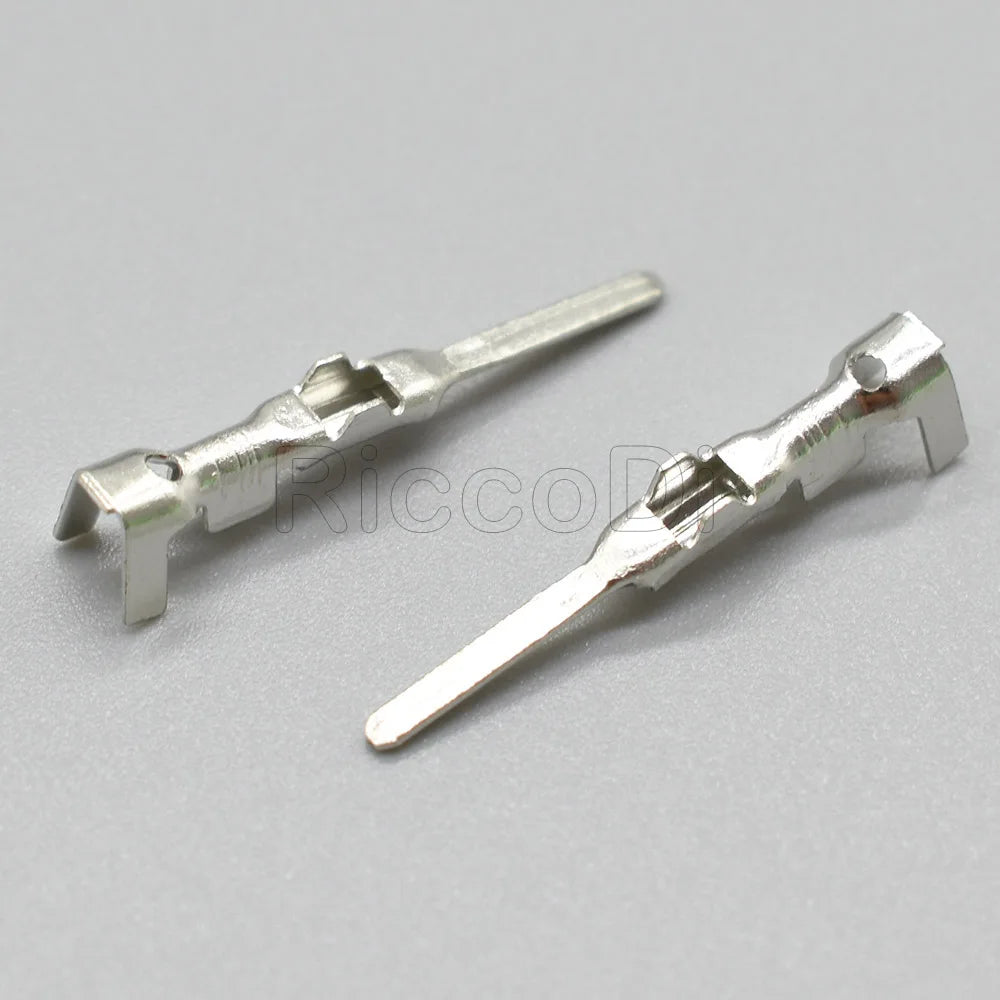 Brass Tyco crimp terminal splice pins showing structure for sealed waterproof male female connectors