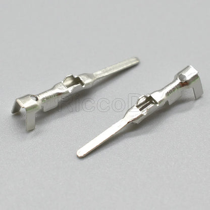 Brass Tyco crimp terminal splice pins showing structure for sealed waterproof male female connectors