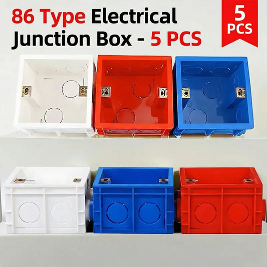 Type 86 electrical wall mounting boxes, recessed back boxes with wire slots for switch and socket installation, available in white and blue