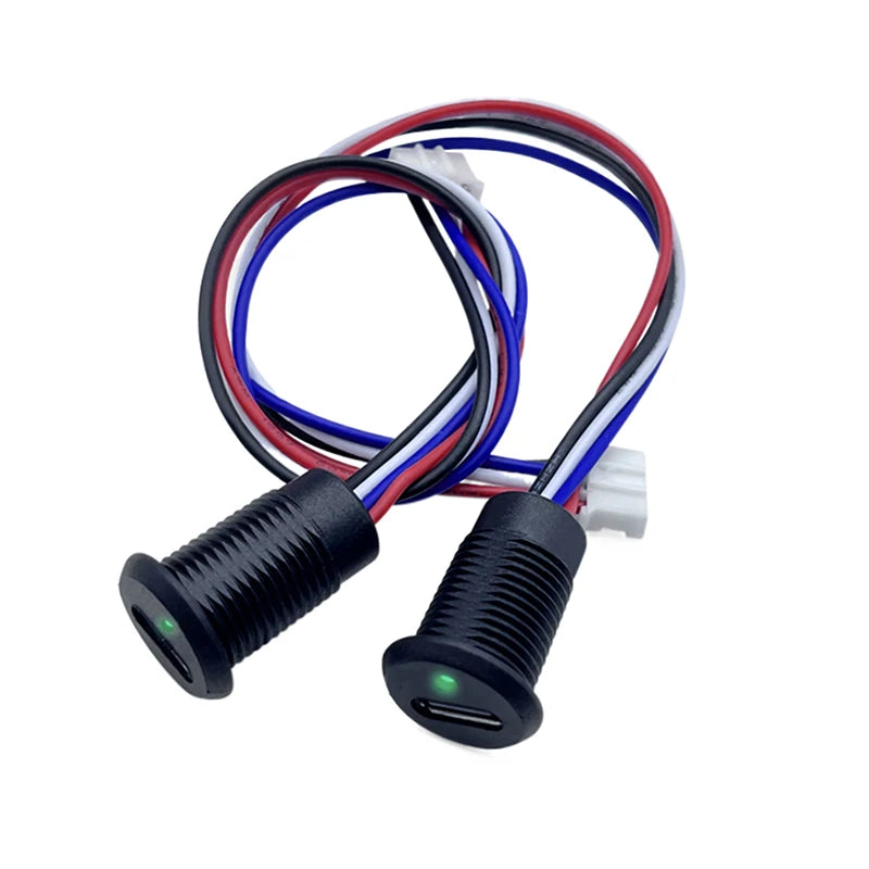 TYPE-C 4P high current charging socket with wire light, USB TYPE-C female waterproof connector