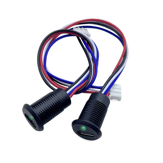 TYPE-C 4P high current charging socket with wire light, USB TYPE-C female waterproof connector