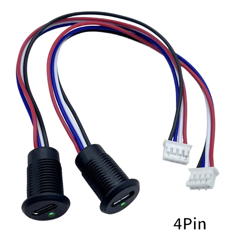 Detailed structure of TYPE-C 4P high current charging socket with wire light