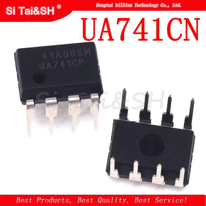 UA741 general-purpose operational amplifier IC in DIP8 package, 1MHz high-performance OP amp for electronics projects