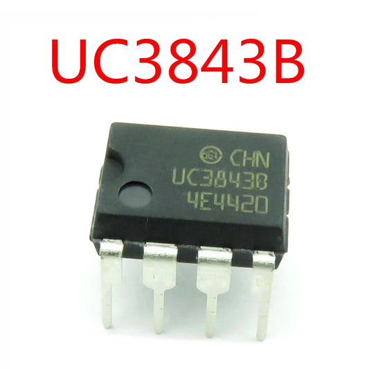 UC3843 DIP-8 PWM controller IC chipset for switch mode power supplies, DC-DC converters, and electronic power management circuits