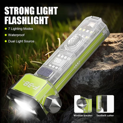 Ultra-bright rechargeable flashlight with magnetic safety hammer