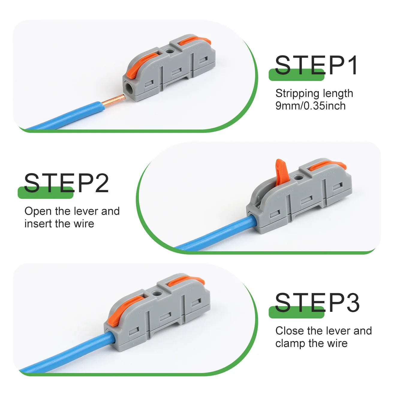 Universal 1 to 1 inline wire connector for 28-12 AWG electrical wires