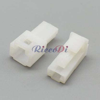 Unsealed 6.3mm automotive connector with white plastic housing suitable for interior and low moisture environments