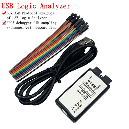 USB 24MHz 8-channel logic analyzer, ideal for ARM and FPGA debugging, high-speed signal capture, and DIY electronics testing