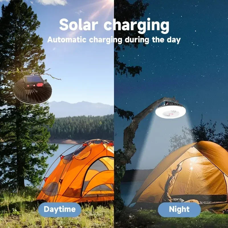 USB charging camping lamp with multifunction fan