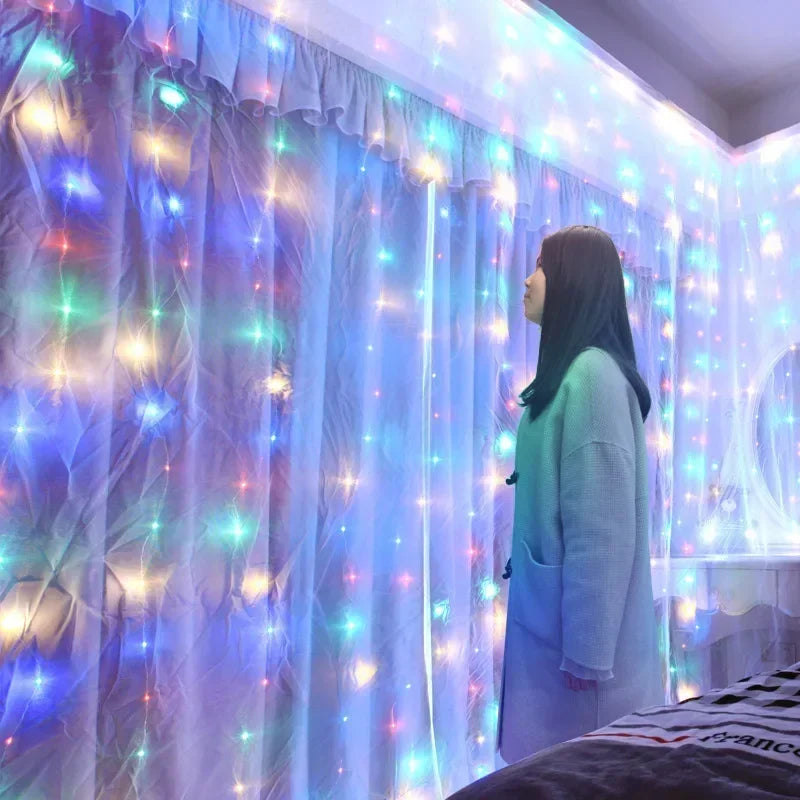 USB powered fairy LED light curtain garland, perfect for Christmas and New Year indoor decoration