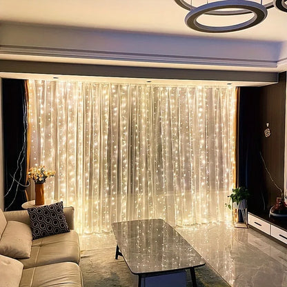 USB powered LED string lights fairy curtain, remote control, 8 lighting modes, 3x2M for indoor holiday decoration