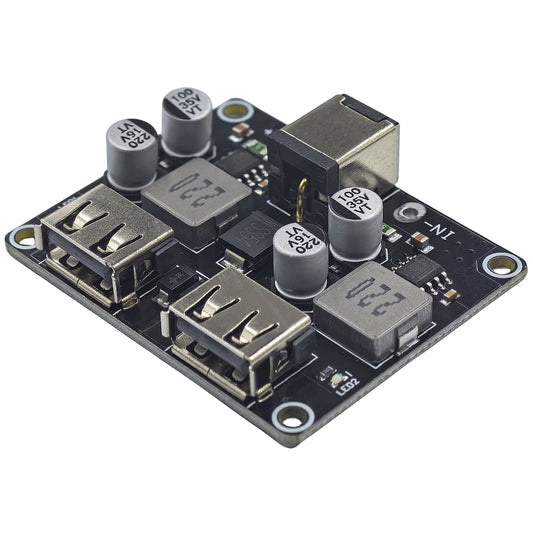 USB QC2.0/QC3.0 2-channel DC-DC buck converter module, fast charging step-down from 6-32V to 5V/9V/12V/24V for DIY electronics and multi-device power supply