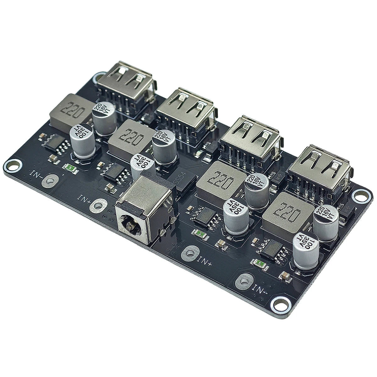 USB QC2.0/QC3.0 4-channel DC-DC buck converter module, fast charging step-down from 6-32V to 5V/9V/12V/24V for DIY electronics and multi-device power supply