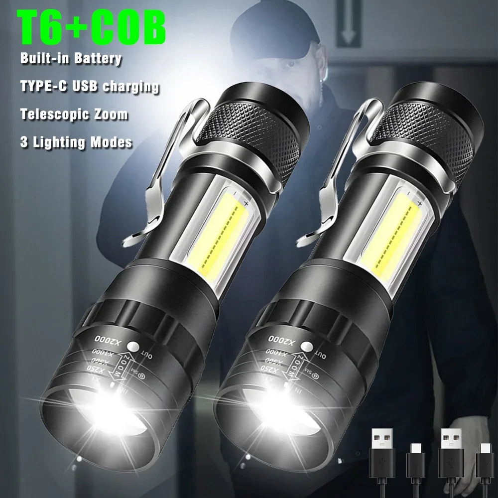 USB rechargeable mini flashlight COB XPE portable torch