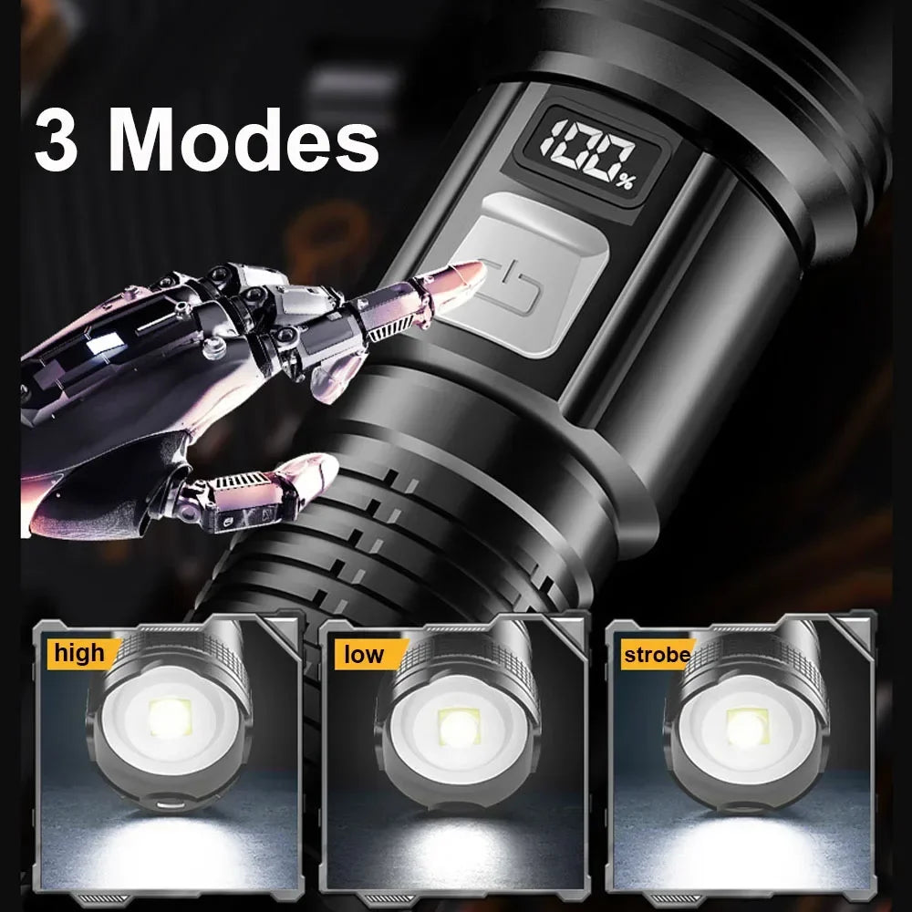 USB rechargeable long range LED tactical torch