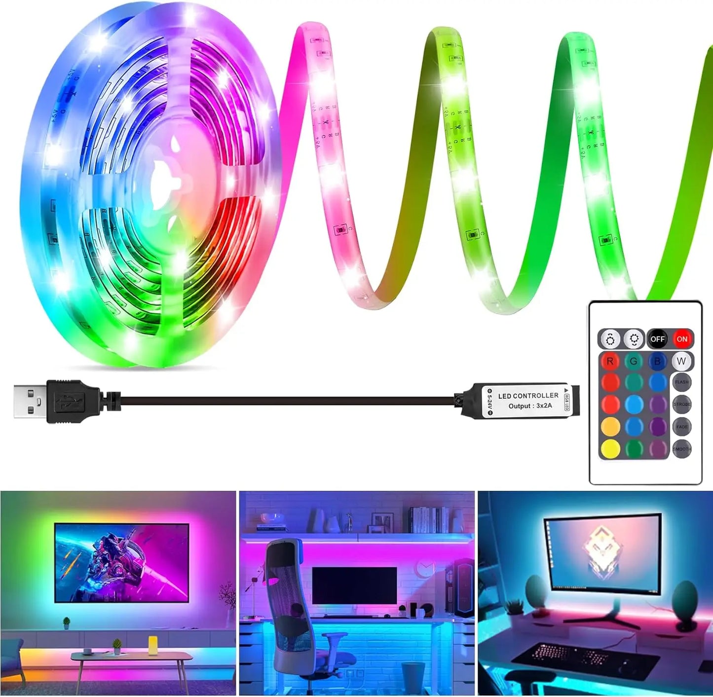 USB LED strip light 5M RGB color changing