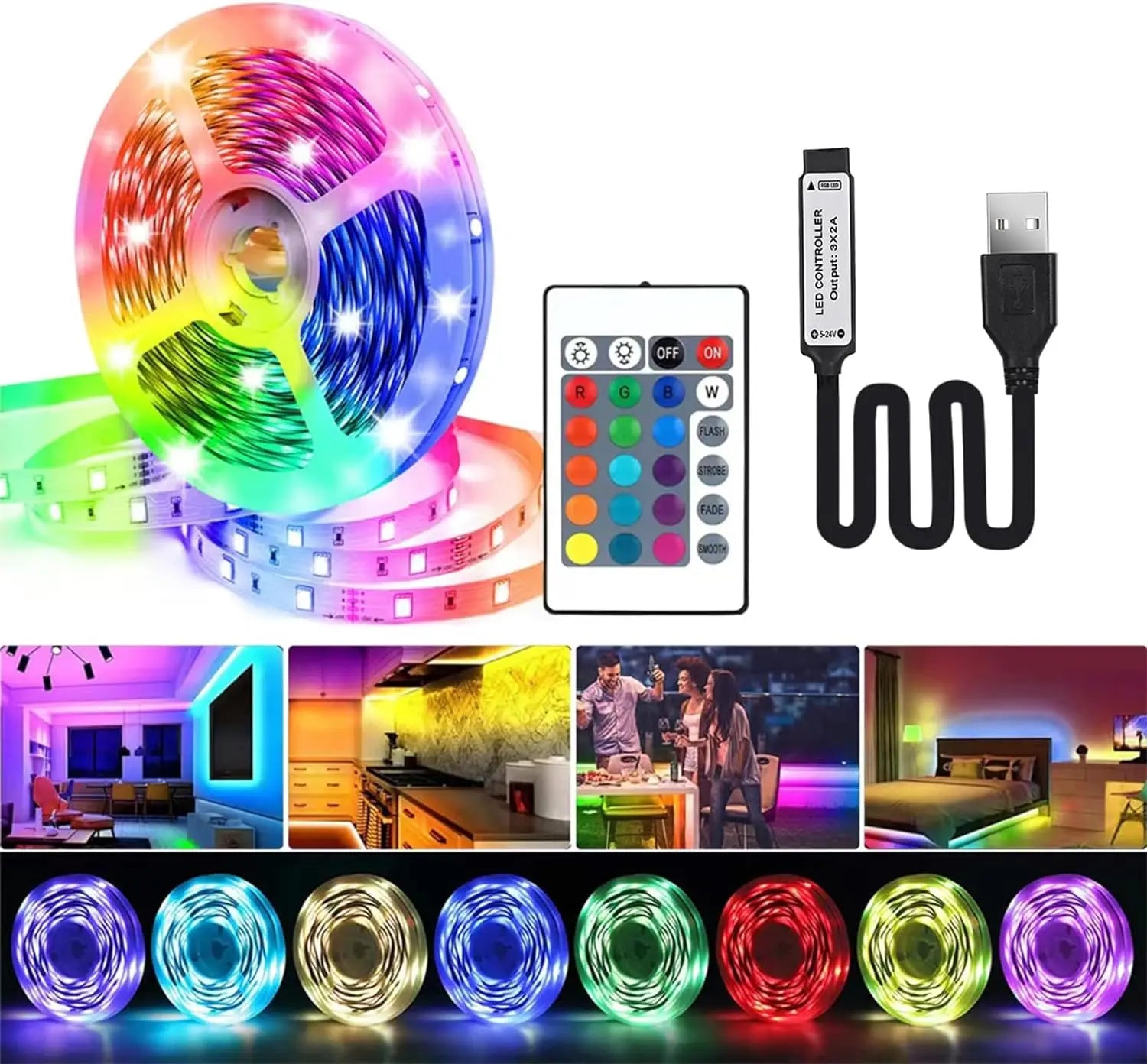 USB RGB LED strip light flexible 2835 SMD tape