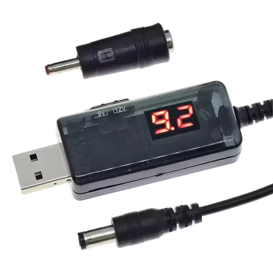 USB to DC power boost cable converting 5V to 9V/12V with 3.5x1.35mm adapter for routers, modems, and emergency power supply