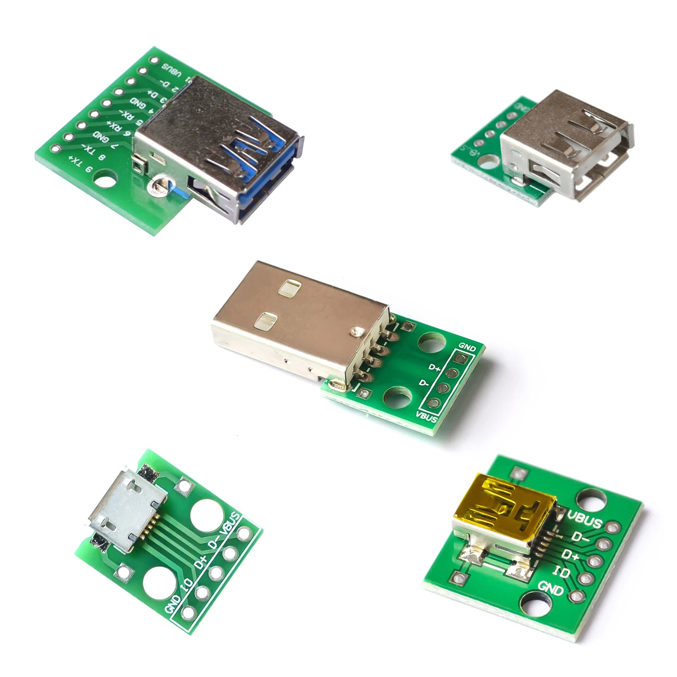 USB to DIP adapter board, supports Mini and Micro USB, 2.54mm 5-pin female B type USB2.0, ideal for Arduino, DIY electronics, and PCB prototyping