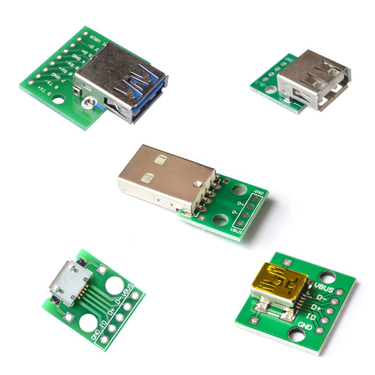 USB to DIP adapter board, supports Mini and Micro USB, 2.54mm 5-pin female B type USB2.0, ideal for Arduino, DIY electronics, and PCB prototyping