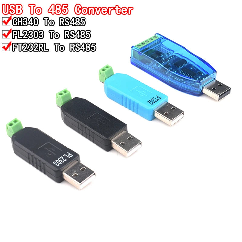 USB to RS485 converter adapter module with CH340, PL2303, or FT232RL chip, compatible with Arduino for serial communication