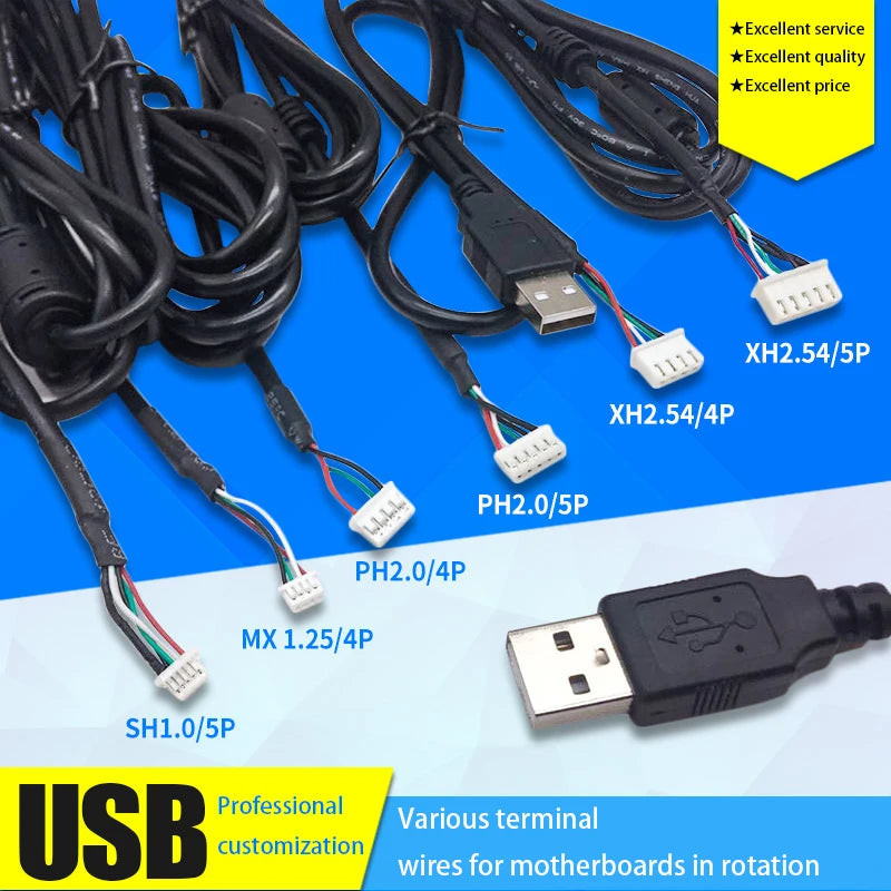USB touch screen and camera terminal cable, compatible with XH2.54, PH2.0, MX1.25, SH1.0 connectors, suitable for motherboard connections and DIY electronics projects