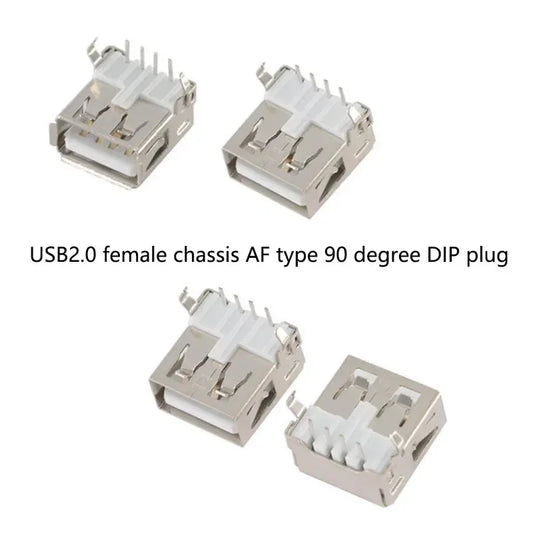 USB 2.0 female chassis AF type 90° DIP plug, PCB solder connector for printer data applications