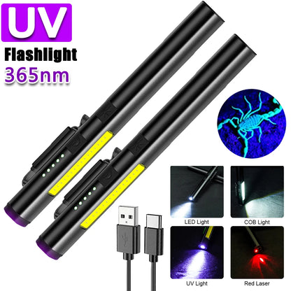 Portable UV LED pen light rechargeable with magnet